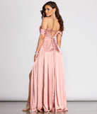 The Cassia Lace-Up Back Off Shoulder Satin Dress is a gorgeous pick as your 2023 prom dress or formal gown for wedding guest, spring bridesmaid, or army ball attire!