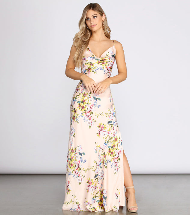 Elane Floral Satin Slip Gown creates the perfect summer wedding guest dress or cocktail party dresss with stylish details in the latest trends for 2023!
