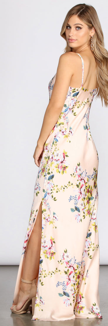 Elane Floral Satin Slip Gown creates the perfect summer wedding guest dress or cocktail party dresss with stylish details in the latest trends for 2023!