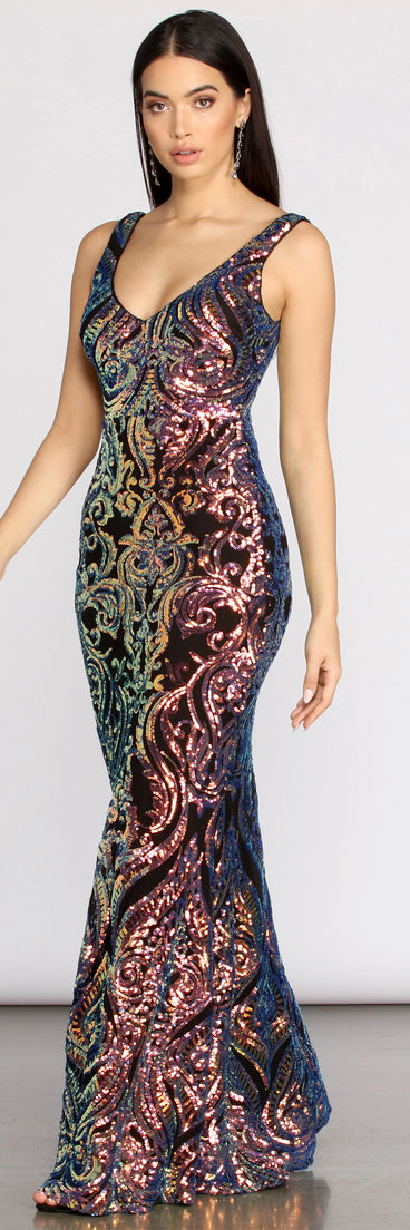 The Heloise Scroll Sequin Mermaid Dress is a gorgeous pick as your 2023 prom dress or formal gown for wedding guest, spring bridesmaid, or army ball attire!