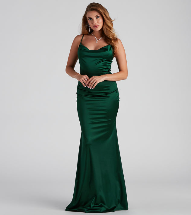 Nala Cowl Neck Satin Dress is a stunning choice for a bridesmaid dress or maid of honor dress, and to feel beautiful at Prom 2023, spring weddings, formals, & military balls!