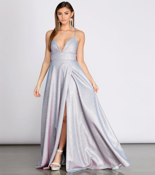 Stefanie Glitter Shine Cross Back A-Line Dress is a stunning choice for a bridesmaid dress or maid of honor dress, and to feel beautiful at Prom 2023, spring weddings, formals, & military balls!