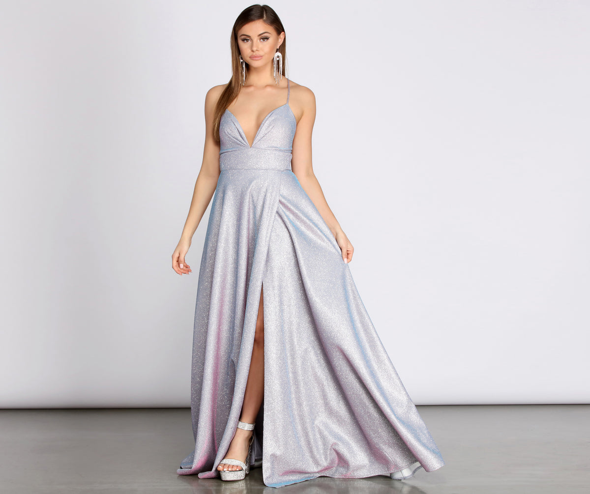 Stefanie Glitter Shine Cross Back A-Line Dress
