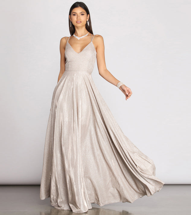 Shira Shine Lace Back Gown is a stunning choice for a bridesmaid dress or maid of honor dress, and to feel beautiful at Prom 2023, spring weddings, formals, & military balls!