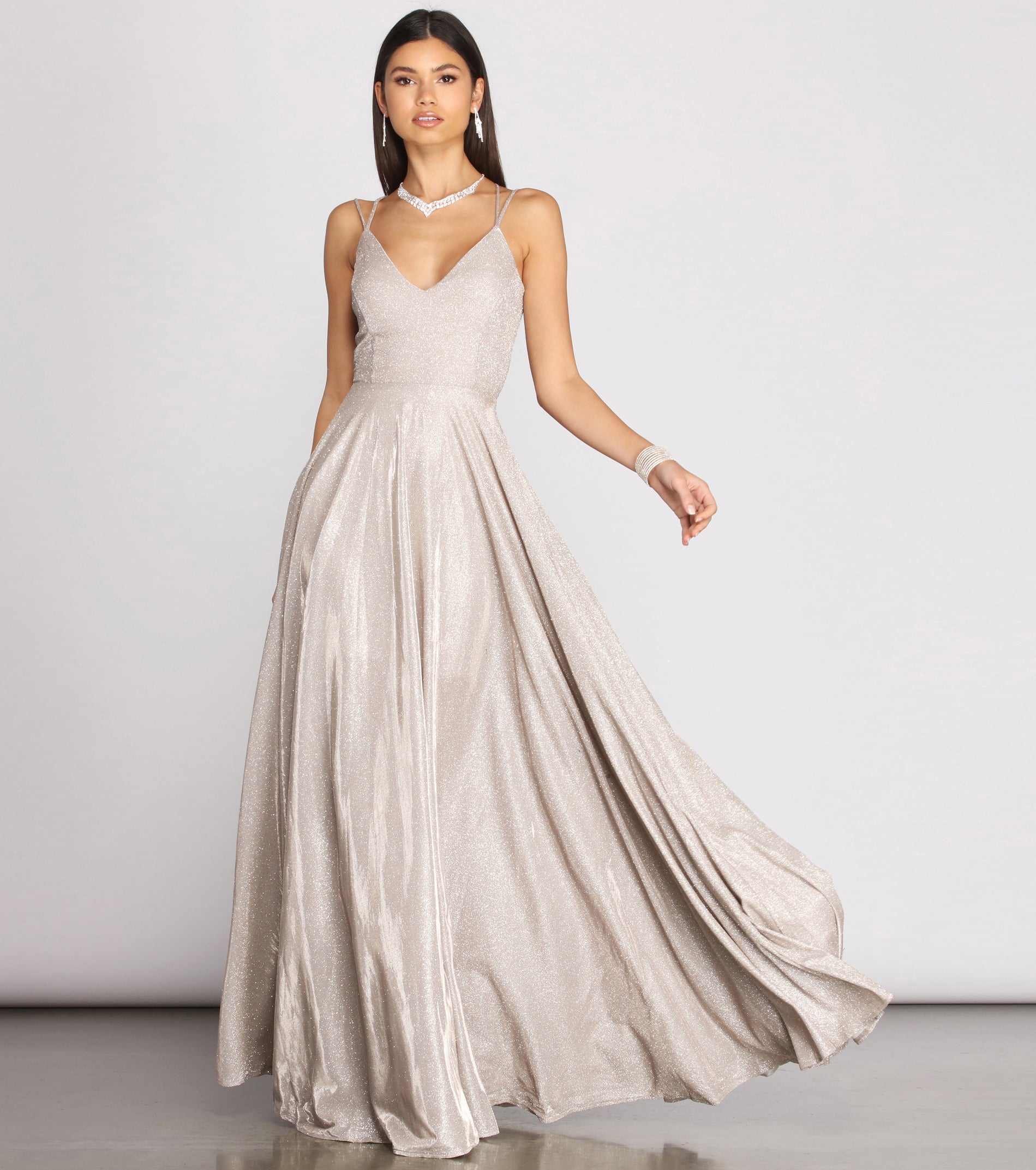 Shira Shine Lace Back Gown