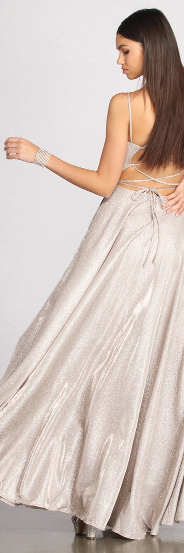 Shira Shine Lace Back Gown is a stunning choice for a bridesmaid dress or maid of honor dress, and to feel beautiful at Prom 2023, spring weddings, formals, & military balls!