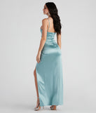 Jolina Wrap Skirt Satin Dress is a gorgeous pick as your 2024 prom dress or formal gown for wedding guests, spring bridesmaids, or army ball attire!