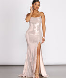 The Alvera Sequin Lurex High Slit Dress is a gorgeous pick as your 2023 prom dress or formal gown for wedding guest, spring bridesmaid, or army ball attire!