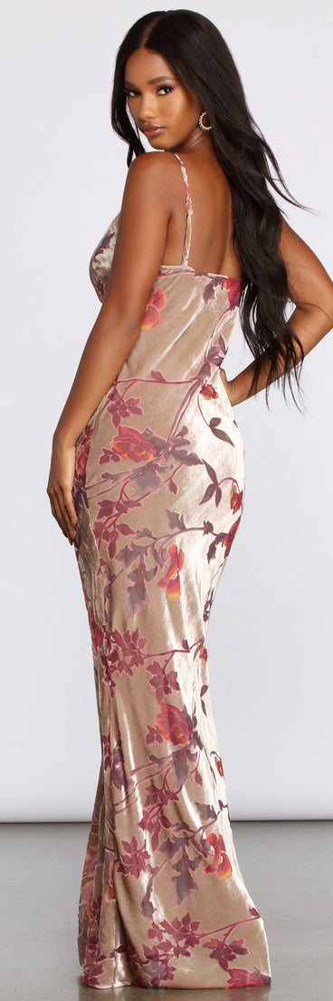 Claudia Velvet Burnout Slim Gown creates the perfect summer wedding guest dress or cocktail party dresss with stylish details in the latest trends for 2023!