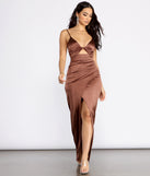 Tina Formal Satin Knot Dress creates the perfect summer wedding guest dress or cocktail party dresss with stylish details in the latest trends for 2023!