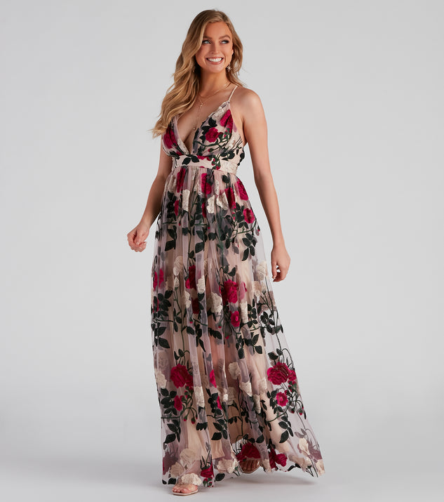 Charena Formal Embroidered Floral Tulle Dress creates the perfect summer wedding guest dress or cocktail party dresss with stylish details in the latest trends for 2023!