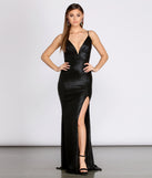 Cyra Metallic Deep V High Slit Dress creates the perfect summer wedding guest dress or cocktail party dresss with stylish details in the latest trends for 2023!