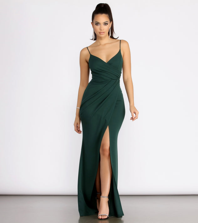 Nadia Formal Crepe Wrap Dress is a stunning choice for a bridesmaid dress or maid of honor dress, and to feel beautiful at Prom 2023, spring weddings, formals, & military balls!