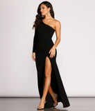 Rudy One Sleeve High Slit Dress creates the perfect summer wedding guest dress or cocktail party dresss with stylish details in the latest trends for 2023!