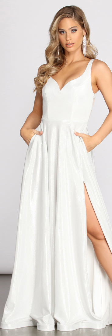 Esme Formal High Slit Glitter Dress creates the perfect summer wedding guest dress or cocktail party dresss with stylish details in the latest trends for 2023!