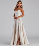 Adalyn Brocade High Slit Dress is a gorgeous pick as your summer formal dress for wedding guests, bridesmaids, or military birthday ball attire!