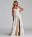 Adalyn Brocade High Slit Dress is the perfect prom dress pick with on-trend details to make the 2024 dance your most memorable event yet!