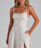 Adalyn Brocade High Slit Dress is a stunning choice for a bridesmaid dress or maid of honor dress, and to feel beautiful at Prom 2024, summer weddings, formals, & military balls!