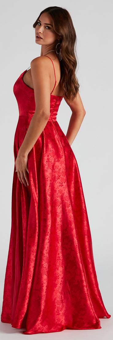 Natasha Floral Satin A-Line Dress is a stunning choice for a bridesmaid dress or maid of honor dress, and to feel beautiful at Prom 2023, spring weddings, formals, & military balls!