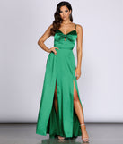 Anjolie Knot Front Satin Slit Dress creates the perfect summer wedding guest dress or cocktail party dresss with stylish details in the latest trends for 2023!
