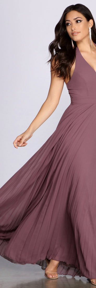pleated chiffon halter dress T720