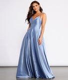 The Alexandra Satin Lace Back A-Line Dress is a gorgeous pick as your 2023 prom dress or formal gown for wedding guest, spring bridesmaid, or army ball attire!