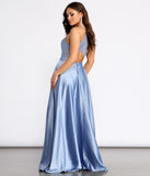 The Alexandra Satin Lace Back A-Line Dress is a gorgeous pick as your 2023 prom dress or formal gown for wedding guest, spring bridesmaid, or army ball attire!