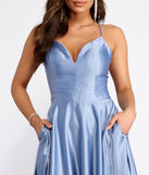 The Alexandra Satin Lace Back A-Line Dress is a gorgeous pick as your 2023 prom dress or formal gown for wedding guest, spring bridesmaid, or army ball attire!