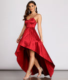 The Jewel Scalloped Taffeta High Low Dress is a gorgeous pick as your 2023 prom dress or formal gown for wedding guest, spring bridesmaid, or army ball attire!