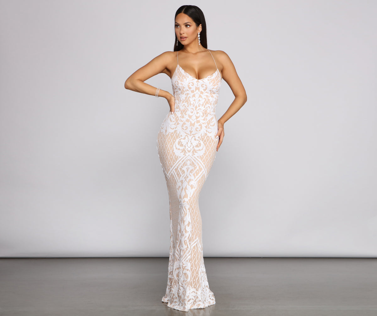 Alexandria formal sequin scroll hot sale dress