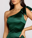 Delana Formal One-Shoulder Satin Dress is a gorgeous pick as your summer formal dress for wedding guests, bridesmaids, or military birthday ball attire!
