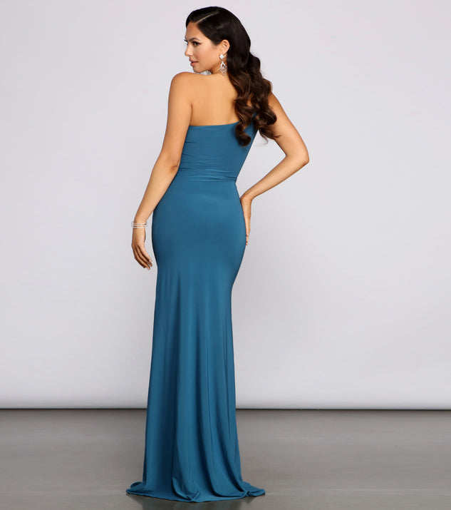 janie formal one shoulder dress One Shoulder Fitted Dress with Asymmetrical Neckline 40301