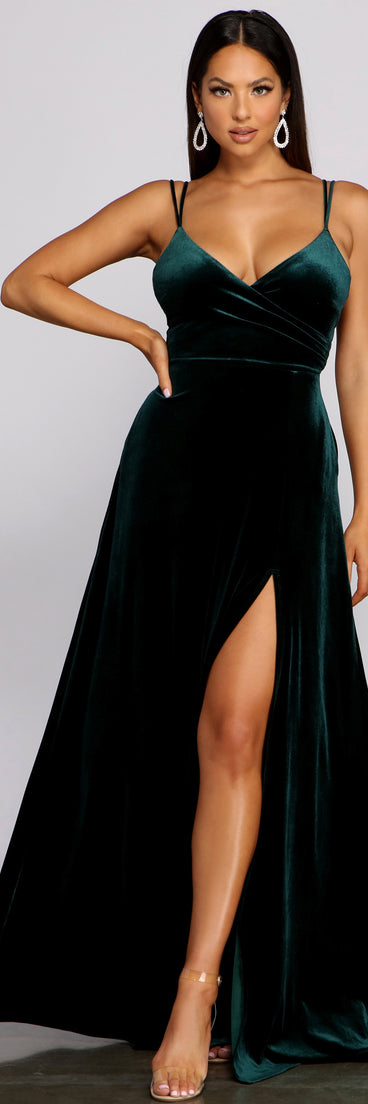 The Jen Formal A-Line Velvet Dress is a gorgeous pick as your 2023 prom dress or formal gown for wedding guest, spring bridesmaid, or army ball attire!