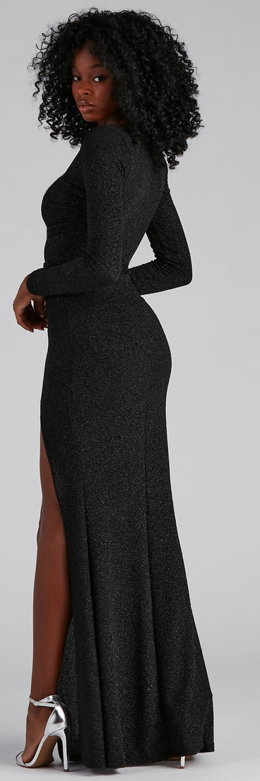Viv Formal High Slit Glitter Dress is a stunning choice for a bridesmaid dress or maid of honor dress, and to feel beautiful at Prom 2023, spring weddings, formals, & military balls!