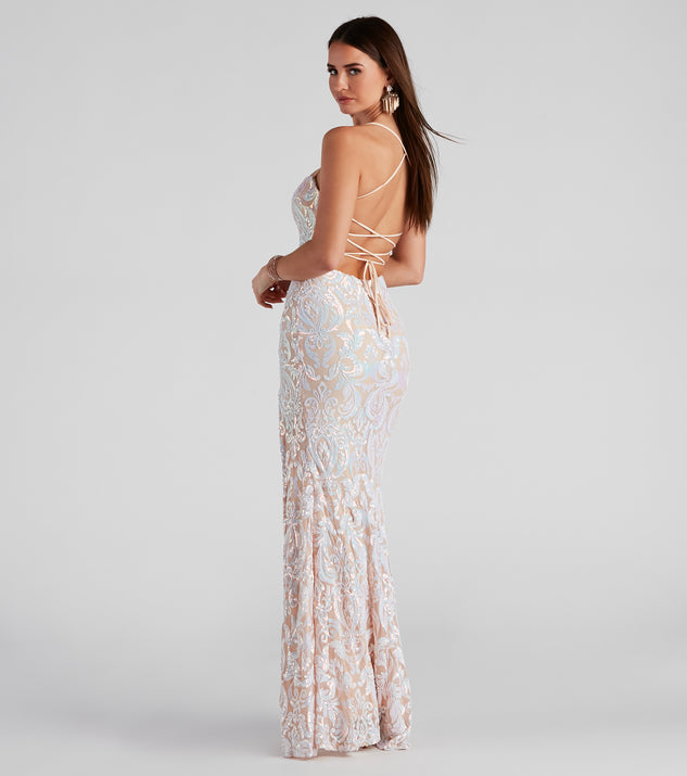 Priya Formal Iridescent Sequin Scroll Dress & Windsor