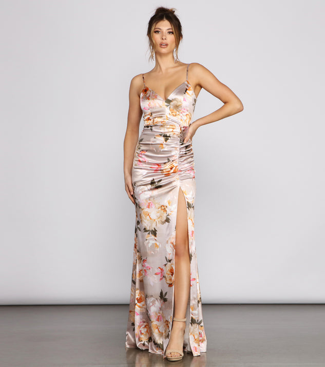 Satin floral gown hot sale