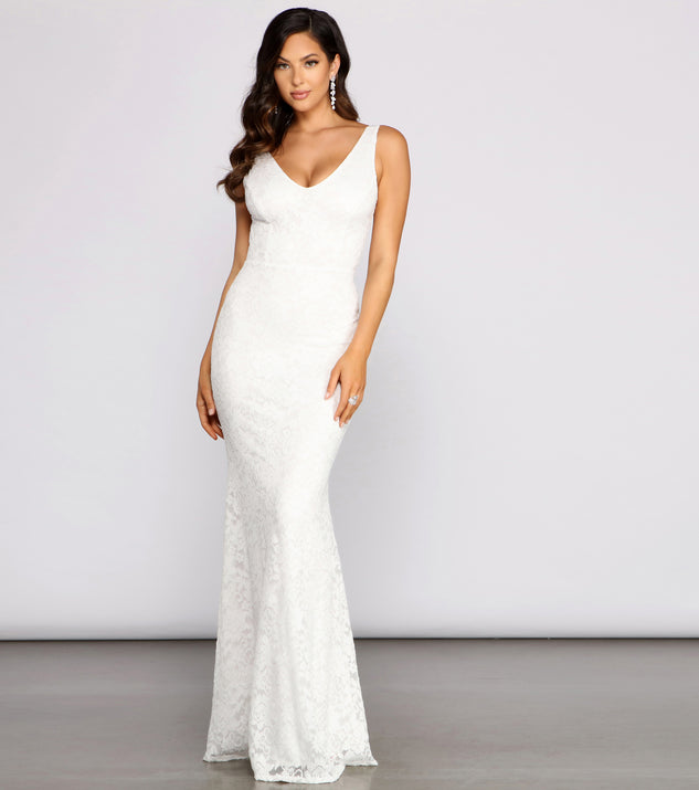 The Kelly Formal Lace Mermaid Dress is a gorgeous pick as your 2023 prom dress or formal gown for wedding guest, spring bridesmaid, or army ball attire!