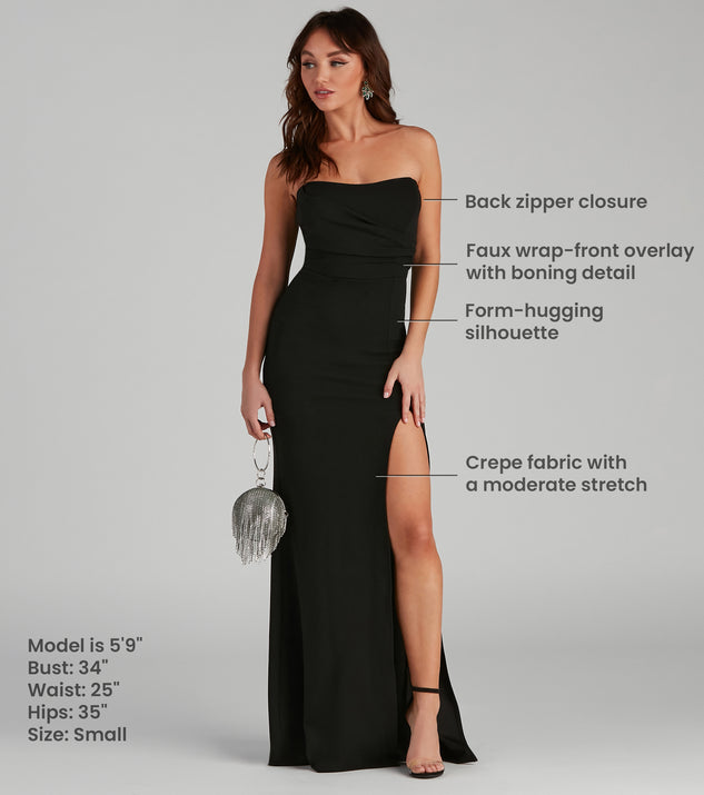 Plus Size Black Formal Elegant Strapless Slit With Pockets Gown Maxi Dresses