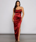 Gemma Formal High Slit Satin Dress creates the perfect summer wedding guest dress or cocktail party dresss with stylish details in the latest trends for 2023!