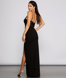 Willow Formal High Slit Crepe and Lace Dress creates the perfect summer wedding guest dress or cocktail party dresss with stylish details in the latest trends for 2023!