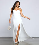 The Jacklyn Crepe And Chiffon High Slit Formal Dress is a gorgeous pick as your 2023 prom dress or formal gown for wedding guest, spring bridesmaid, or army ball attire!
