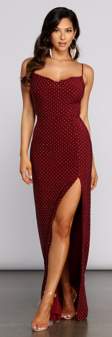 Allison High Slit Embellished Formal Dress creates the perfect summer wedding guest dress or cocktail party dresss with stylish details in the latest trends for 2023!