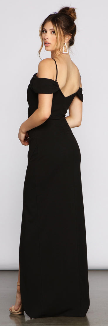 The Eva Off-The-Shoulder Wrap-Front Formal Dress is a gorgeous pick as your 2023 prom dress or formal gown for wedding guest, spring bridesmaid, or army ball attire!