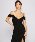 The Eva Off-The-Shoulder Wrap-Front Formal Dress is a gorgeous pick as your 2023 prom dress or formal gown for wedding guest, spring bridesmaid, or army ball attire!