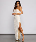 Dixie Lace Mesh High-Slit Formal Dress is a stunning choice for a bridesmaid dress or maid of honor dress, and to feel beautiful at Prom 2023, spring weddings, formals, & military balls!