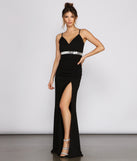 The Bella Rhinestone Waist Crepe Formal Dress is a gorgeous pick as your 2023 prom dress or formal gown for wedding guest, spring bridesmaid, or army ball attire!