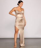 Enya Formal Satin High Slit Dress creates the perfect summer wedding guest dress or cocktail party dresss with stylish details in the latest trends for 2023!