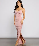 The Larissa Formal Ruched High Slit Dress is a gorgeous pick as your 2023 prom dress or formal gown for wedding guest, spring bridesmaid, or army ball attire!