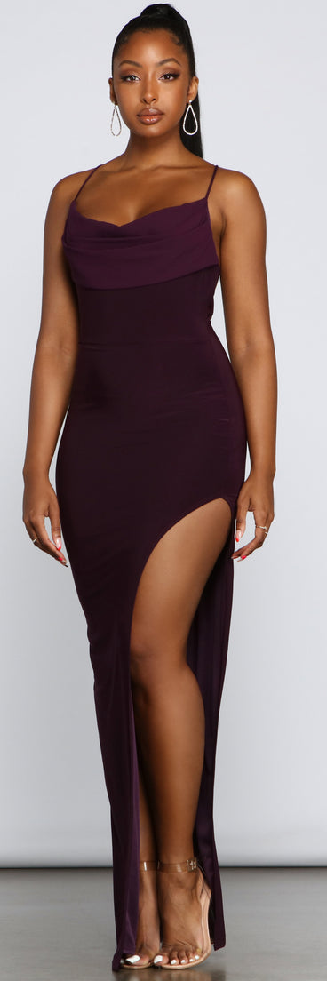 Inez Formal High Slit Ruched Dress creates the perfect summer wedding guest dress or cocktail party dresss with stylish details in the latest trends for 2023!