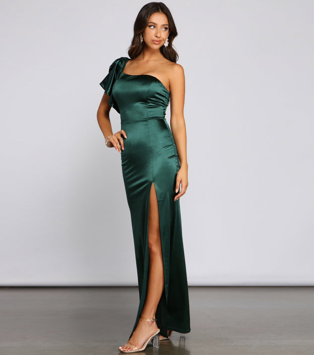Charmaine Formal One-Shoulder Satin Dress & Windsor